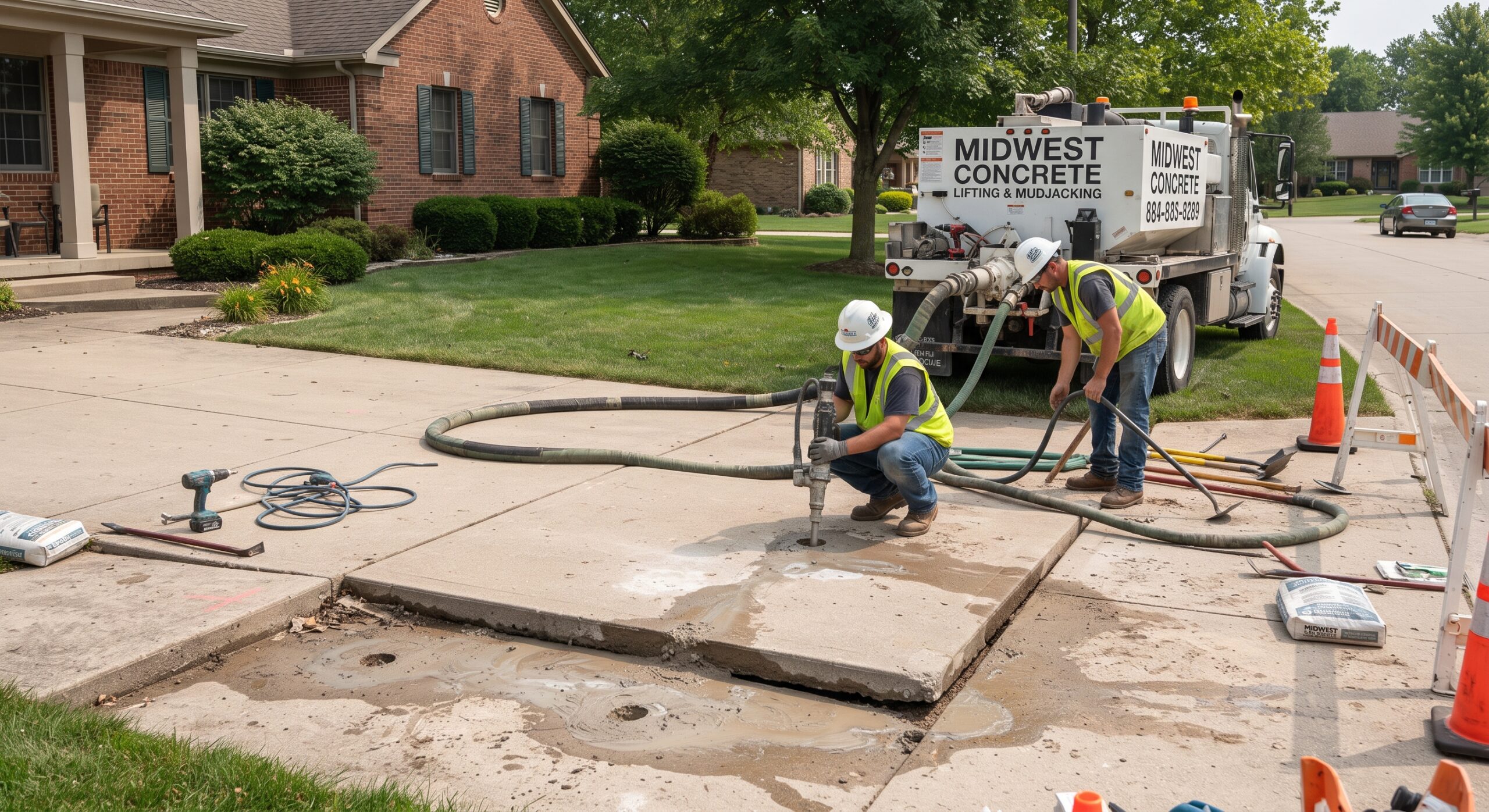 Mudjacking and concrete slab leveling project