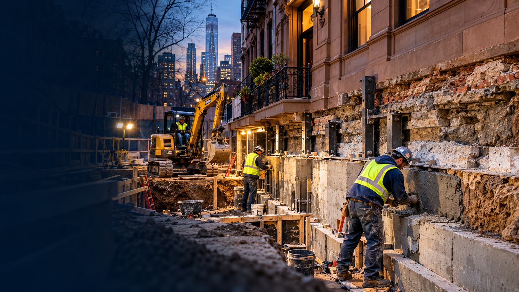 Brownstone foundation renovation project in New York City